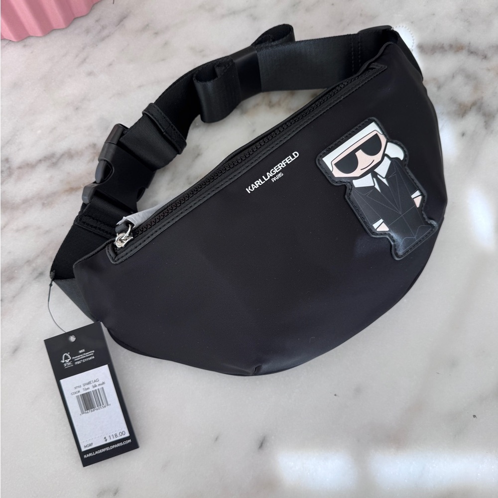 Karl Lagerfeld Black Belt Bag with Iconic Patch